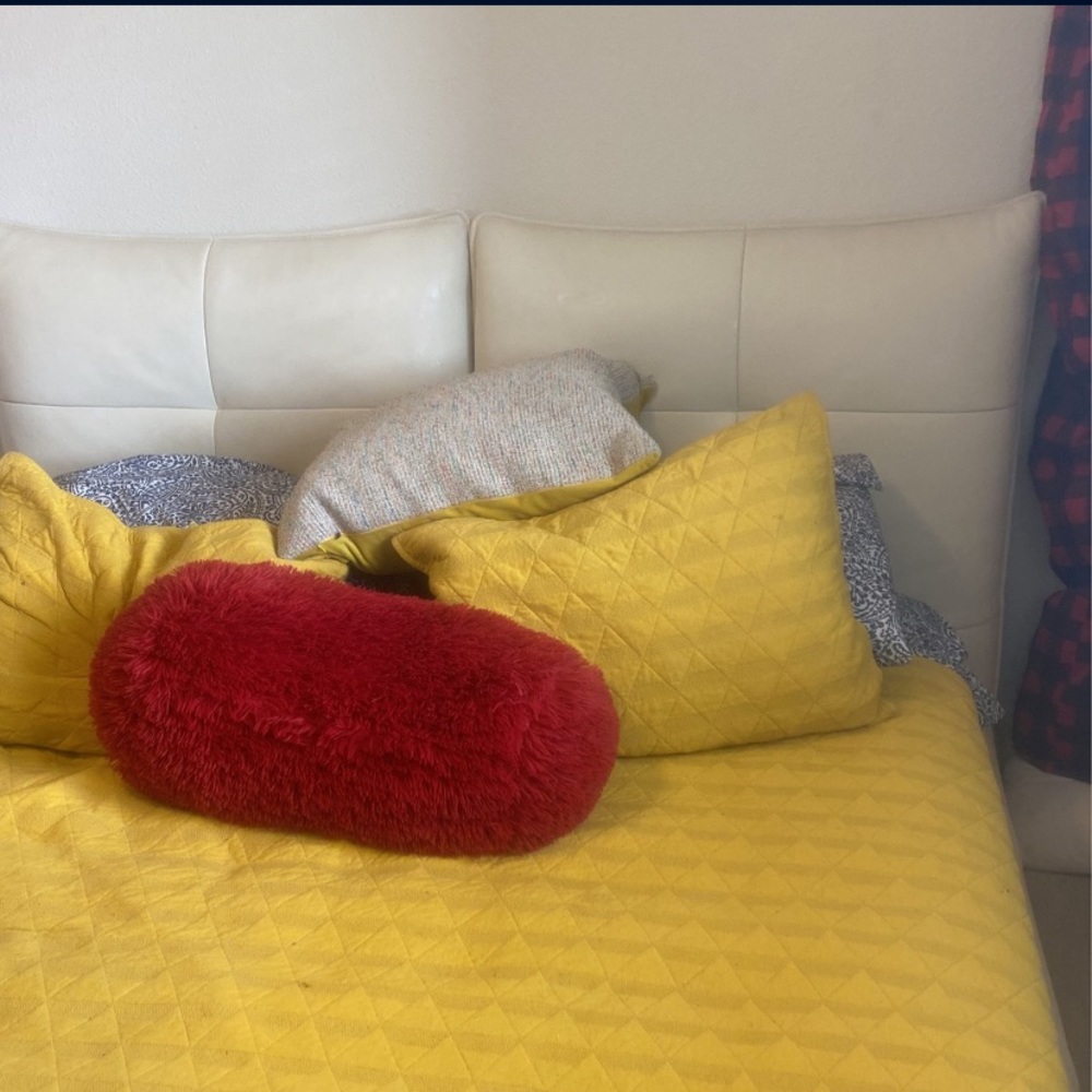 Queen white leather bed frame and mattress